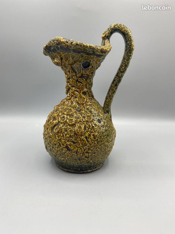 Vase soliflore en céramique Fat Lava, glaçure volcanique jaune d'or et brun, Allemagne de l'Ouest (image 1)