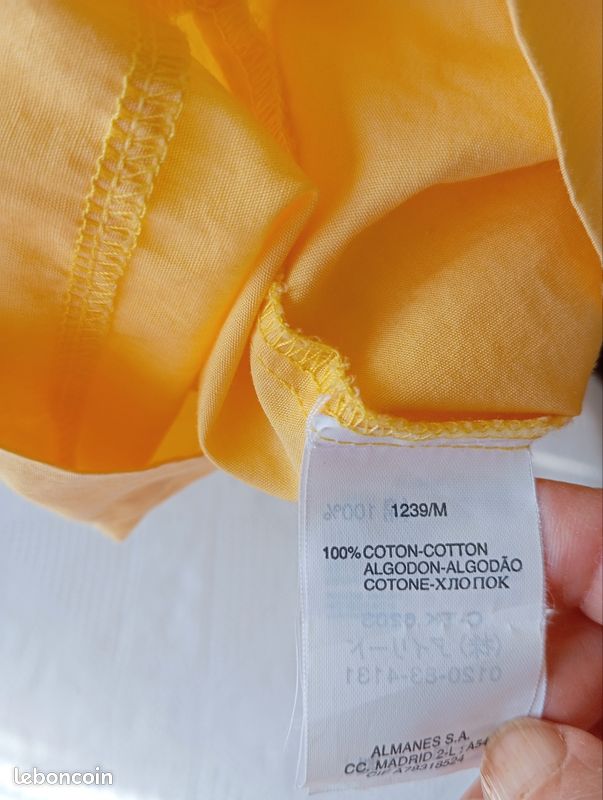 Chemisier Turnover En Coton Fin Jaune - Manches Courtes - Taille 40/M - Occasion Très Bon état