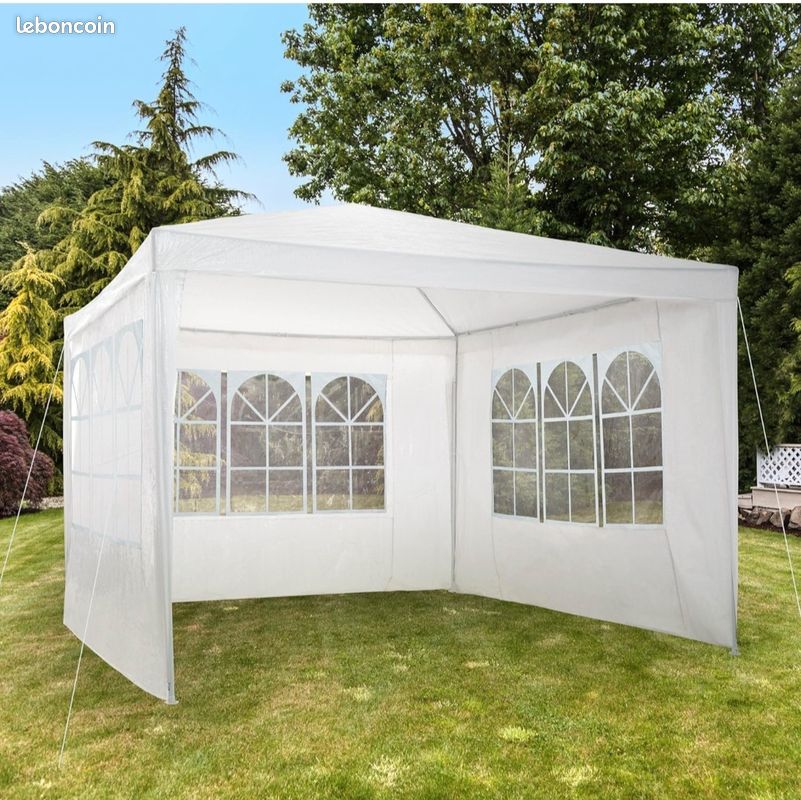 Tonnelle de Jardin 3 x 3 m en Acier époxy Tente de réception, Imperméable, 3 Parois, Piquets & Cordes de Tension Inclus, Tonnelle terrasse Exterieur Tente de réception Mariage Baptême (image 3)