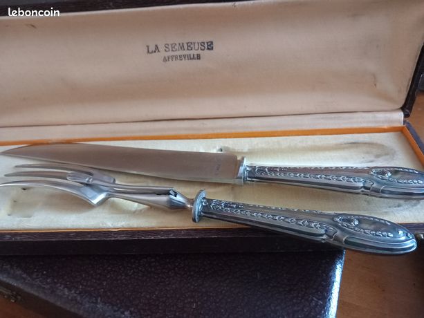 Service à Découper En Métal Argenté - Couteau 32.5cm & Fourchette 29cm - Vintage #1184