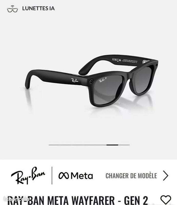 Ray-Ban Meta Gen 2 Wayfarer Large – Noir Brillant – Verres Solaire– Neuf (image 1)