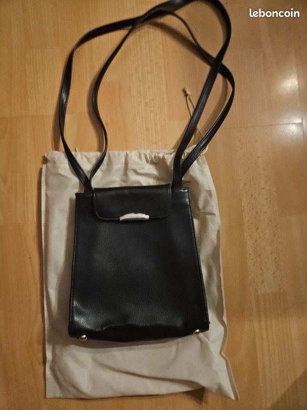 Sac bandoulière Texier en cuir grainé noir + Dustbag (image 1)