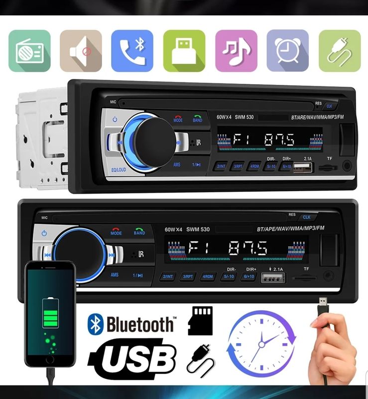 Autoradio Stéréo, Lecteur Mp3 Numérique, Bluetooth, 60w X 4, Fm