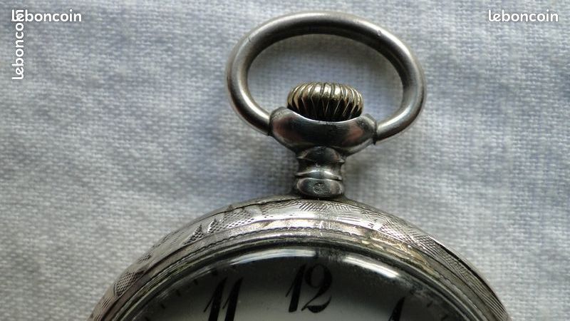 Montre Gousset Vintage Mécanique Bijhor 8 - Chromée Avec Chaîne - Fonctionne Bien