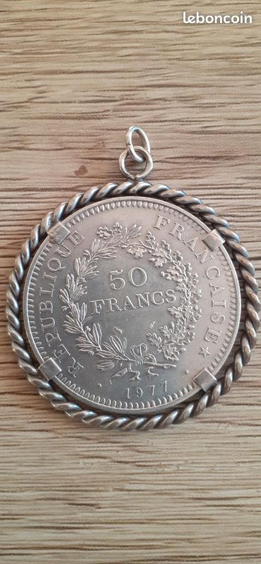 Collier Pendentif Avec Pièce De 50 Francs En Argent Massif - Occasion, Monture Argent Massif