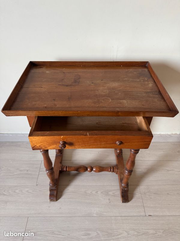 Table d'appoint à tiroir Vintage, pieds tournés (image 3)