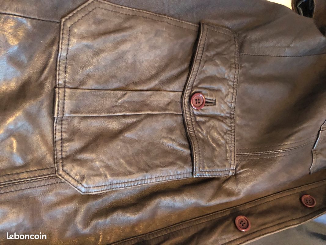 Veste cuir marron homme en tbe (image 6)