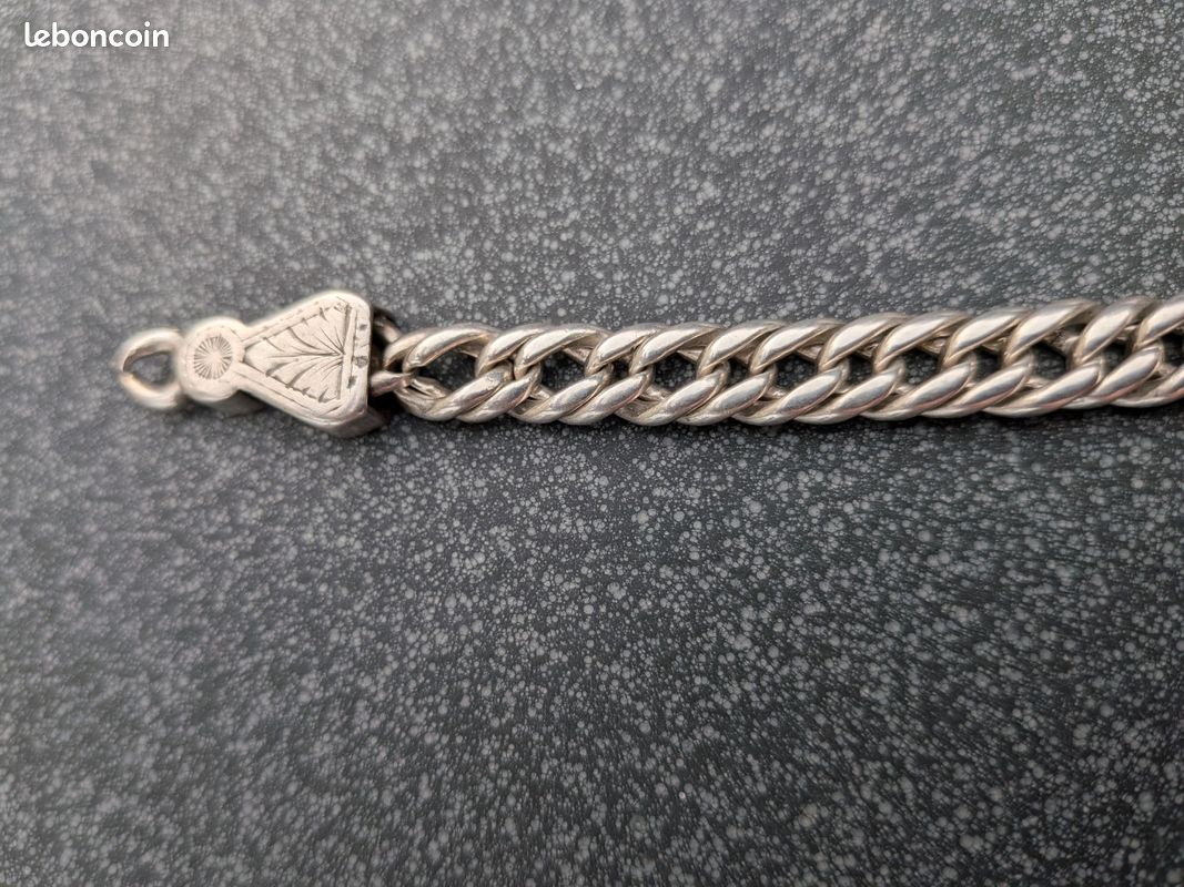 Chaîne de montre à gousset ancienne / châtelaine — Maille gourmette & embouts ciselés (18 cm) (image 3)