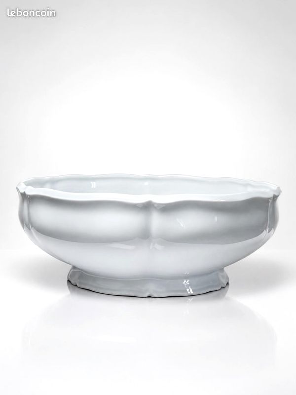 Grand saladier vintage en porcelaine blanche de Limoges, années 1960-1980 (image 1)