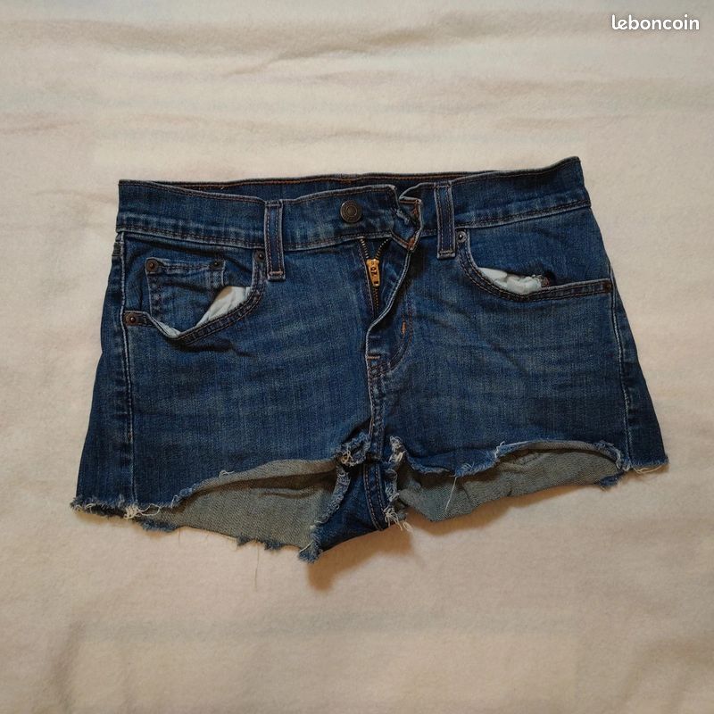 Short Levi’s femme W26 bleu denim recoupé taille FR 34/36 vintage #cdp447 (image 4)