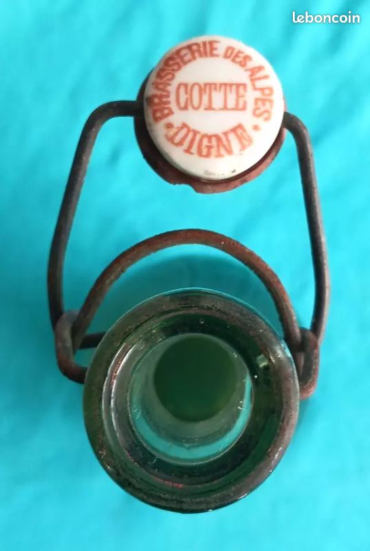 Bouteille verre ancienne gravée A.Cotte Digne bouchon mécanique porcelaine (image 2)