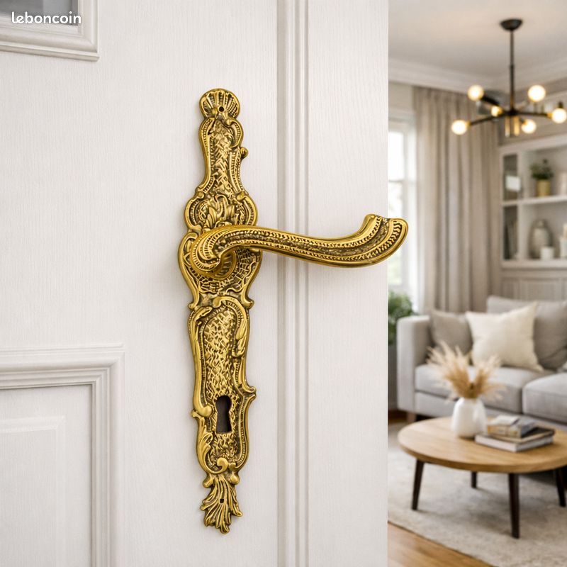 Lot Ancien De Poignées Et Plaques De Porte En Laiton - Style Louis XV Rococo - Occasion