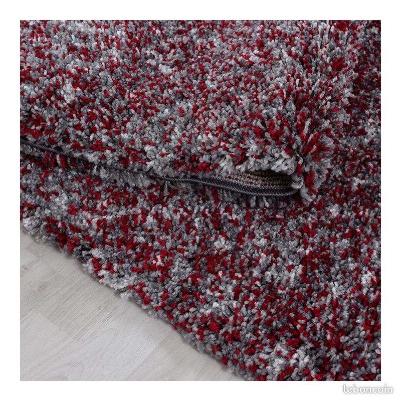 Tapis shaggy rectangle bicolore moderne Benno Rouge 80x250 (image 6)