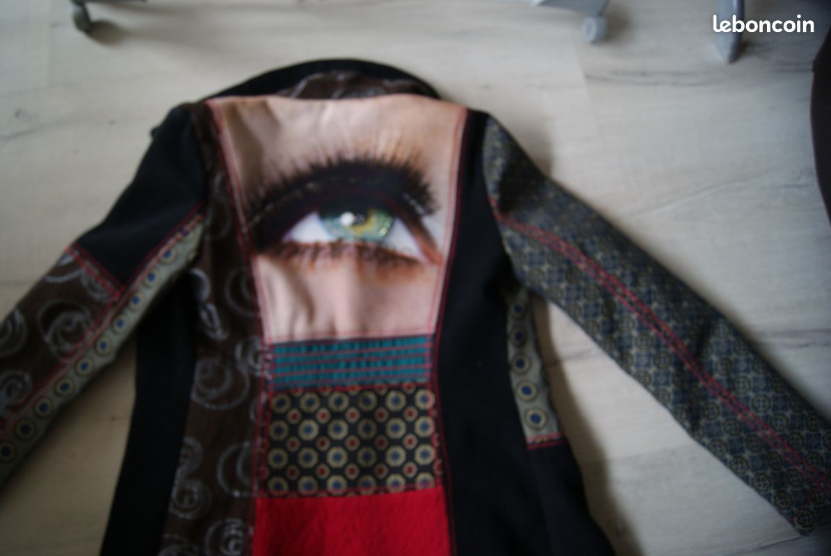 Manteau Femme Desigual Gris à Motifs - Taille S, Coupe Slim Boutonnée