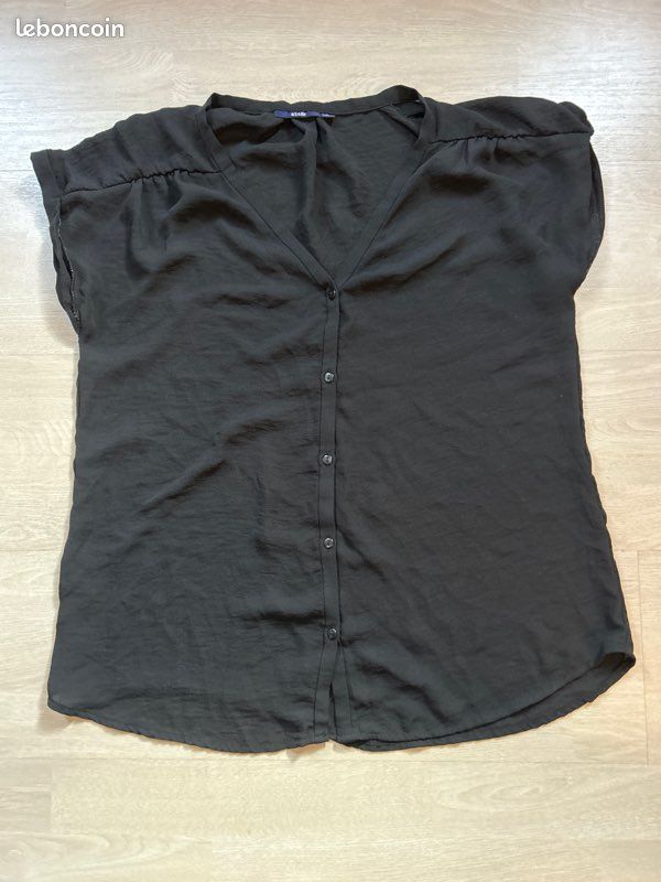 Chemise noir manche courte kiabi taille 40 L femme Vêtements