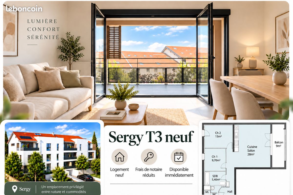 Appartement 3 pièces 66 m² · à Sergy · 66,5 m² · 375 000 €