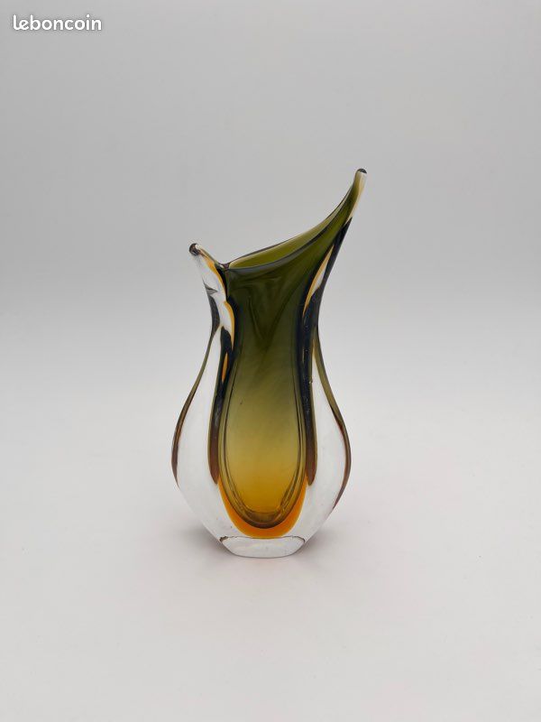 Vase Sommerso Flavio Poli Seguso Murano Verre Vert Ambre 1950 (image 2)