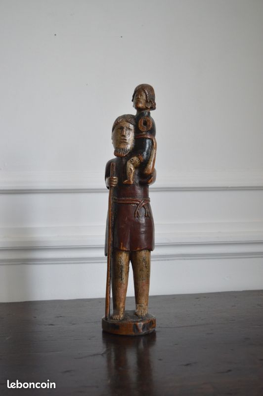 Sculpture de Saint Christophe et l'Enfant, XIXe, art populaire (image 2)