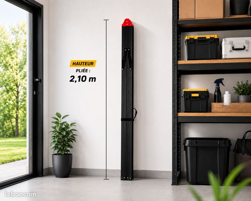 Escabeau pliant 2,10 m Woerther – N°1 en France, ultra compact et stable. Double pliage accordéon innovant, rangement facile, sécurité optimale et confort d'utilisation pour tous vos travaux (image 5)