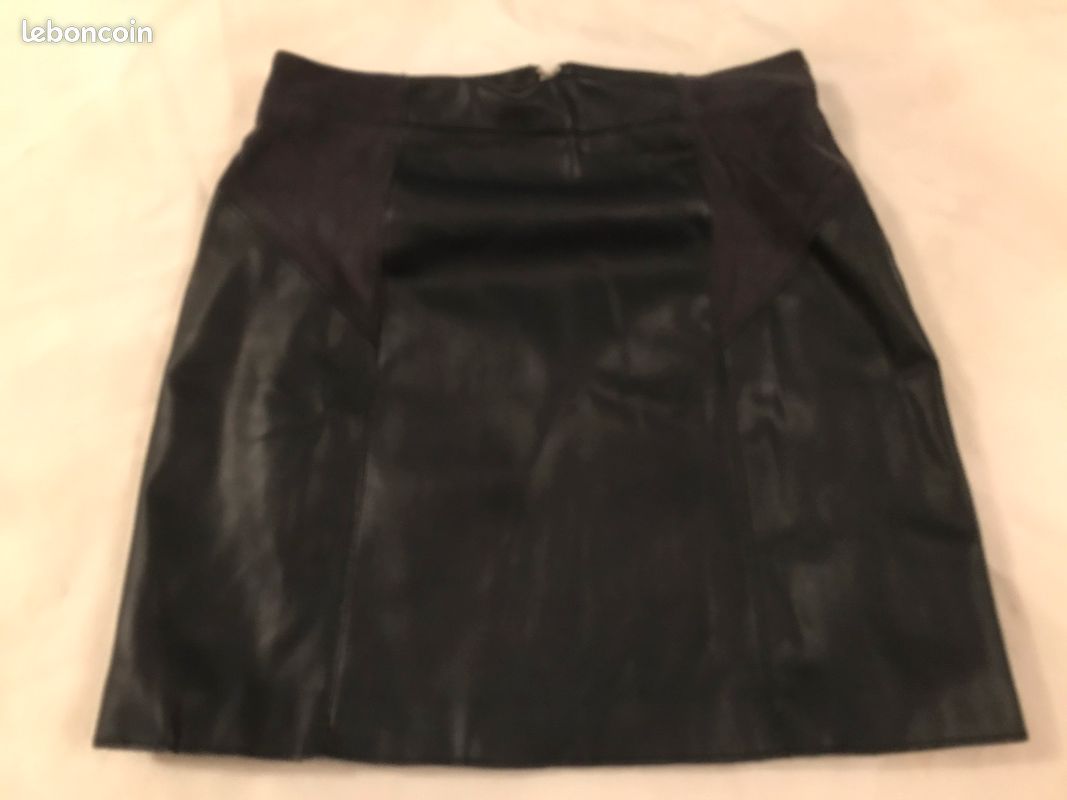 Jupe bleue marine - simili cuir - emp. Tissu velouté - Naf Naf - t.36 (image 8)
