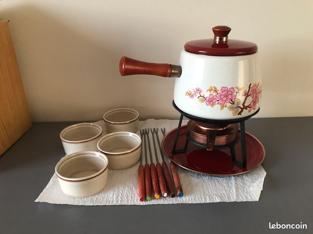 Ancien Service à Fondue Bourguignonne Japy, Motif Cachemire, Vintage, Fabrication Française