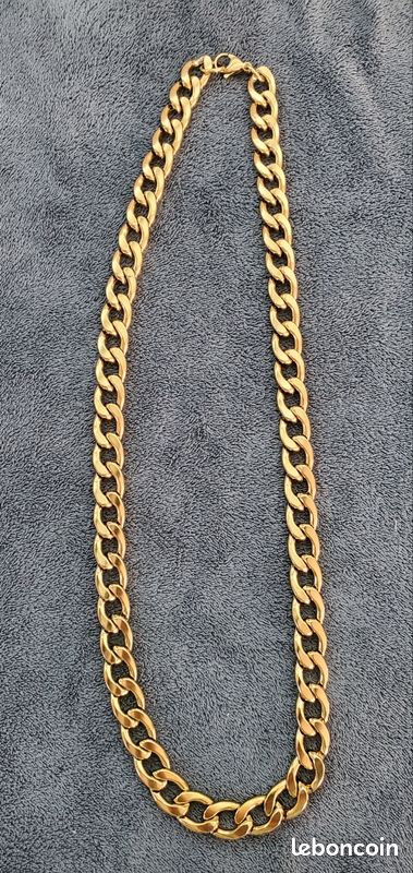 Collier Vintage Chaîne Gourmette Dorée - 55 Cm, 36 Grammes, Occasion (voir Photos)