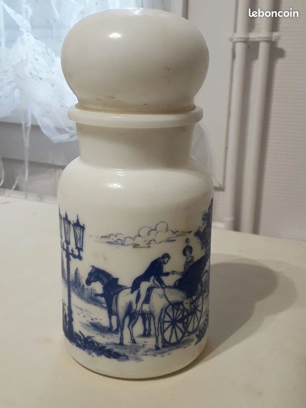 Pot d'apothicaire en opaline vintage décor bleu chevaux (image 5)