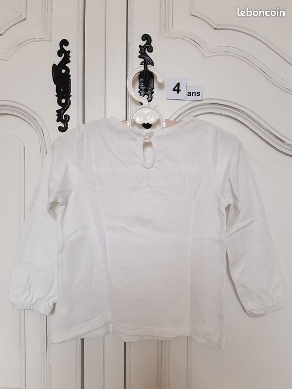 T-shirt Broderie Longues Manches Blanc Fille 4 ans Vertbaudet (image 6)