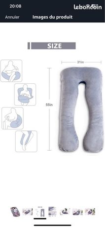 As Awesling - Oreiller de grossesse, oreiller de corps complet en forme de U, coussin d'allaitement, coussin de soutien et de maternité pour femmes enceintes avec housse amovible - Jersey gris As Awesling - Oreiller de grossesse, oreiller de corps complet en forme de U, coussin d'allaitement, coussin de soutien et de maternité pour femmes enceintes avec housse amovible - Jersey gris