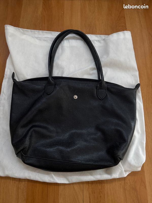 Sac Longchamp Le Pliage Cuir noir authentique - Tres bon etat avec pochette (image 2)