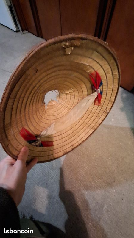 Chapeau Vietnamien Authentique (nón Lá) En Toile De Lin - Taille 58 - Vintage, Signé - Occasion