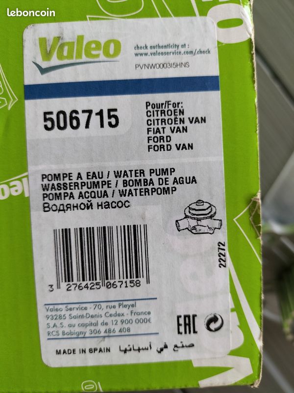 Pompe à eau VALEO 506715 au meilleur prix Pompe à eau VALEO 506715 au meilleur prix