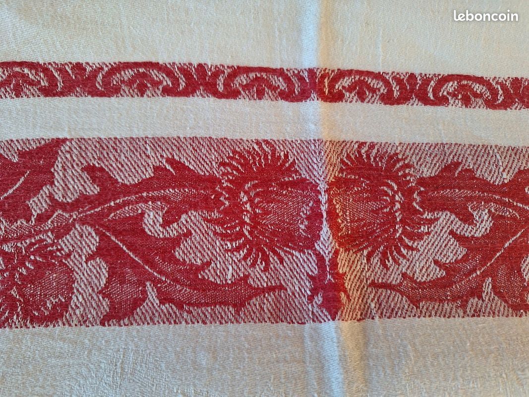 Joli drap vintage français XL en coton épais, monogrammé « RD