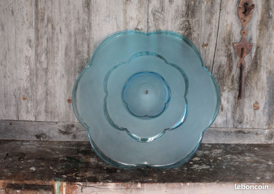 Vasque lustre art déco signée Degué vintage, vasque suspension bleu (image 2)