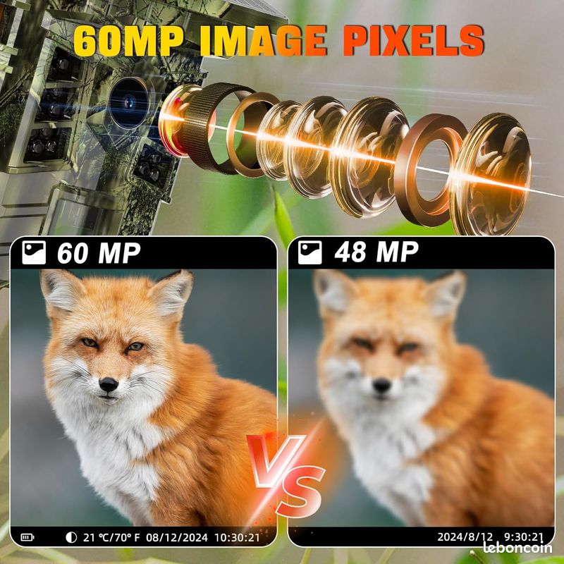 Caméra de Chasse Solaire WiFi 4K 60MP, 0,1s Temps de Déclenchement Activé par Mouvement, Camera Chasse à Batterie Rechargeable intégrée 2600 mAh, Vision Nocturne Infrarouge, Carte 32GB, IP66 (image 4)