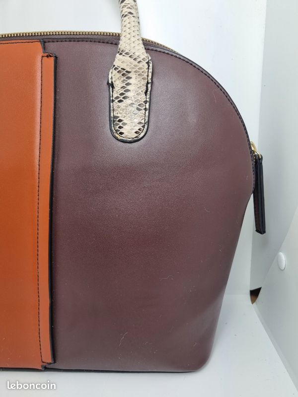 Sac à main M&S Collection marron cognac anses effet serpent (image 4)