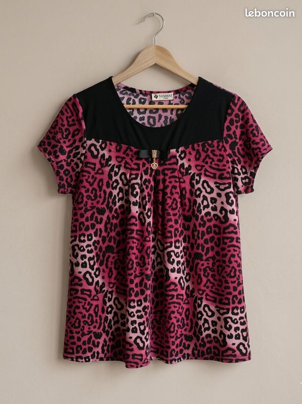 Haut femme léopard rose fuchsia L/40 (image 1)