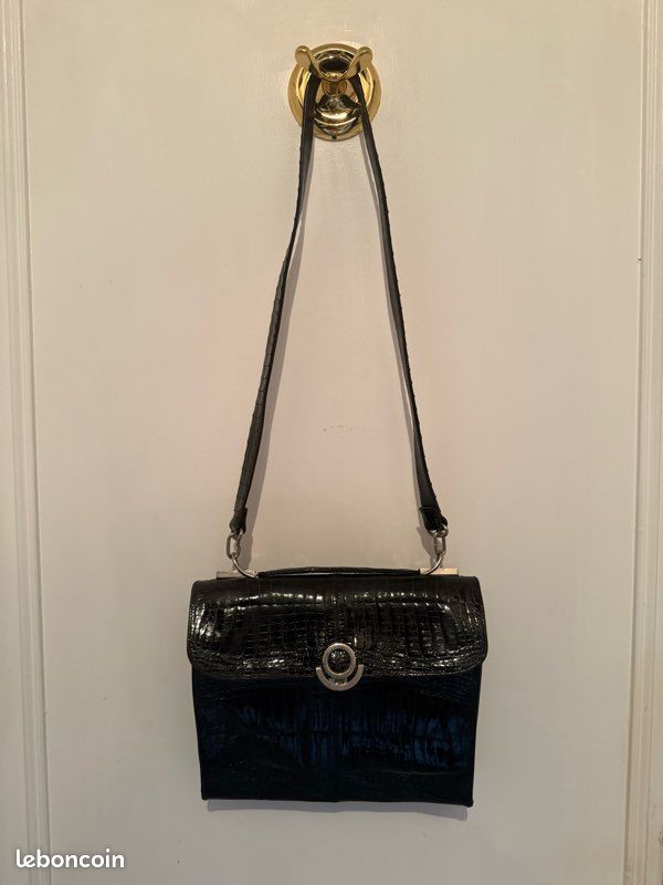 Sac main ou bandoulière noir vernis vintage (image 7)