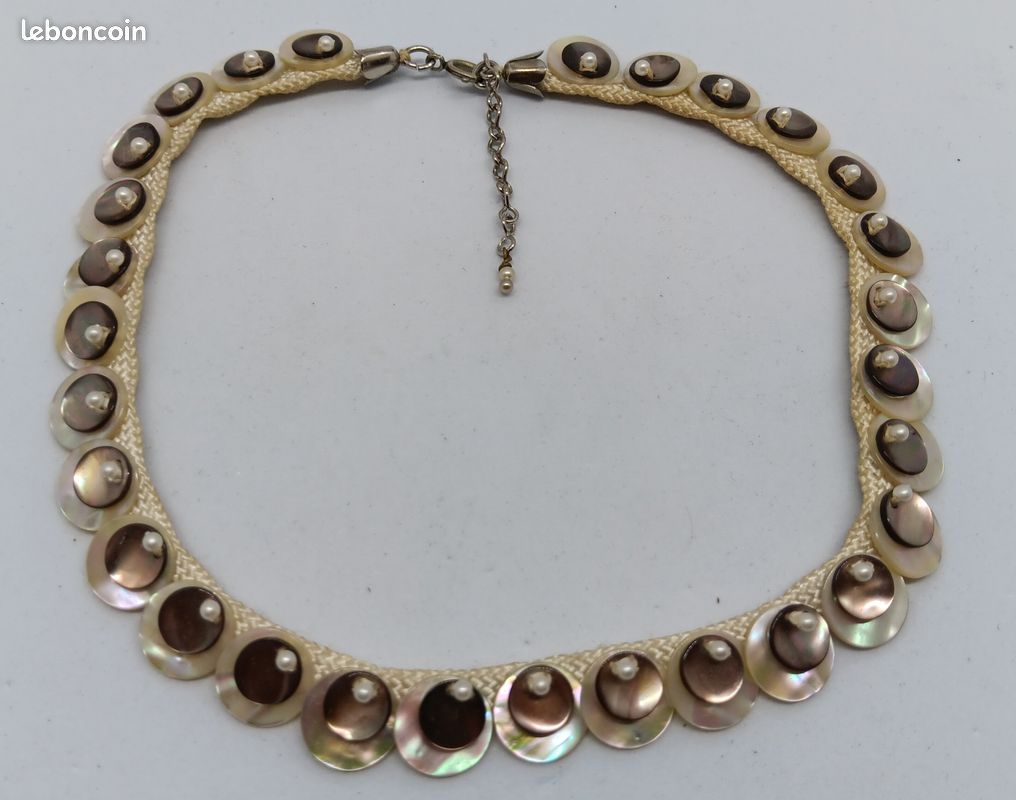 Collier Ancien En Nacre - Ivoire - Bijou Vintage - Occasion