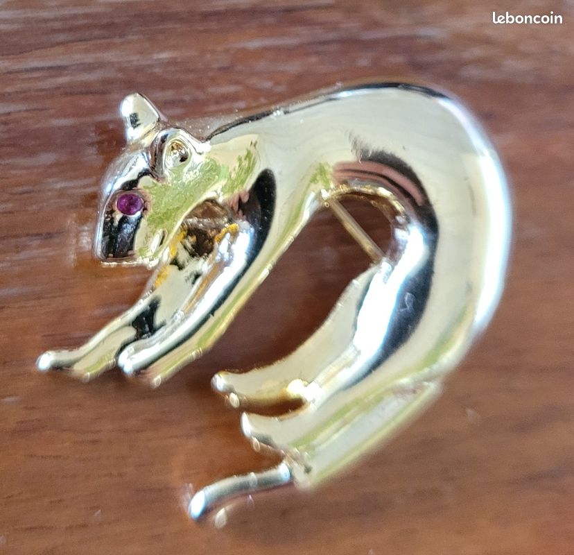 Broche Vintage Panthère - Or Avec œil Cristal Rouge - Modèle 98 - Occasion
