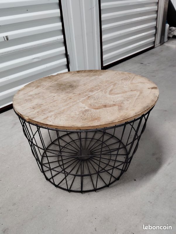 Table appoint ronde métal et bois (image 1)