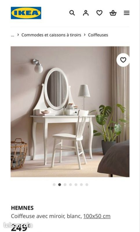 Coiffeuse Ikea Hemnes blanche avec miroir - (image 1)