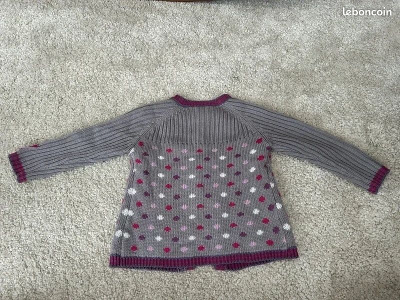 Demi-saison - Gilet en maille gris à pois rose et violet bébé fille - 18 mois - tom & kiddy (image 2)