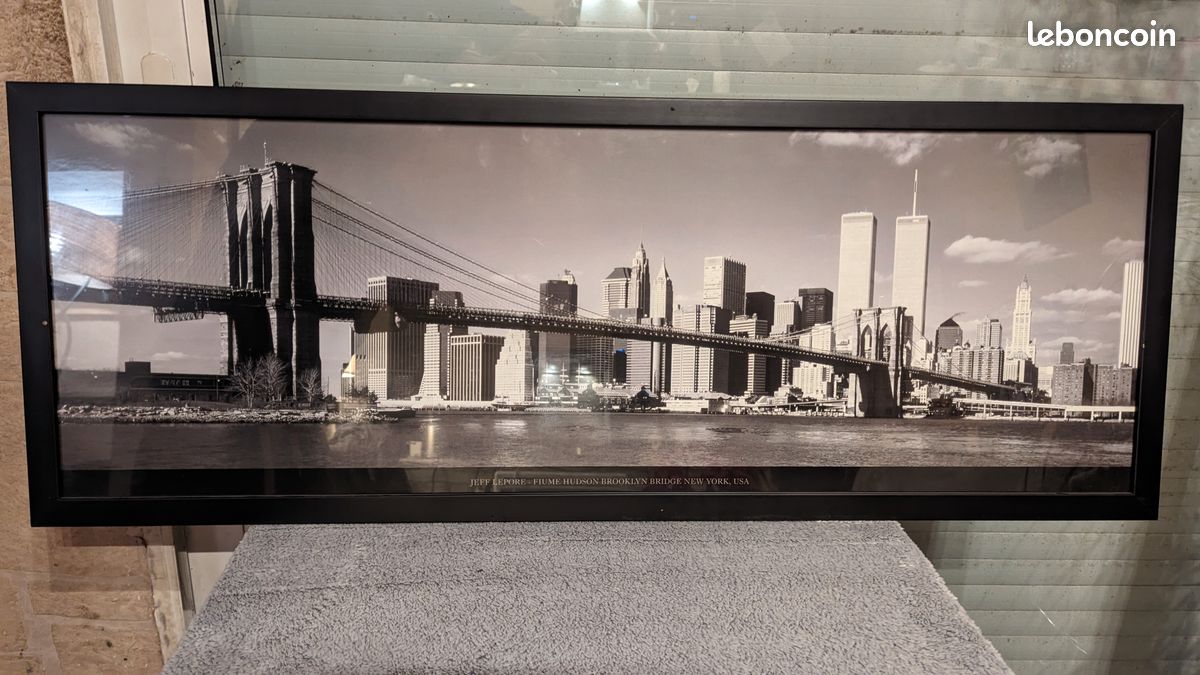 Tableau Sur Verre New York Brooklyn Bridge Taxi - 70x50cm, Déco Murale Moderne Noir Et Blanc