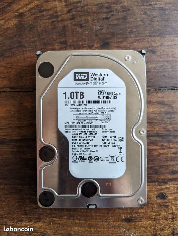 Disque dur SATA 3.5 pouces - Western Digital 1TB (image 1)