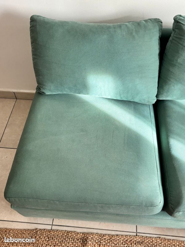 Canapé convertible 2 places + pouf – tissu vert eucalyptus – Lit 2 places intégré – Lyon 2 (image 5)