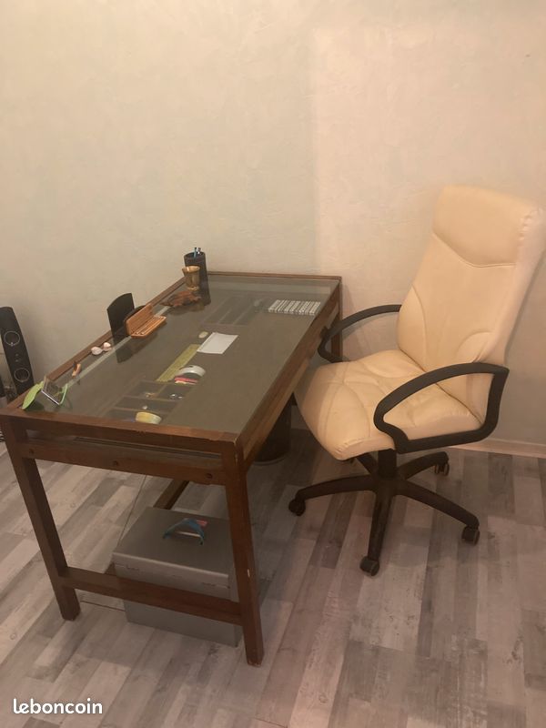 Bureau en chêne verre trempé et acier (image 1)