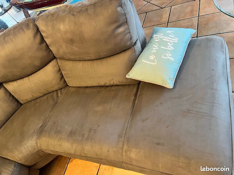 Grand canapé d’angle gris/taupe avec assise relax (image 4)