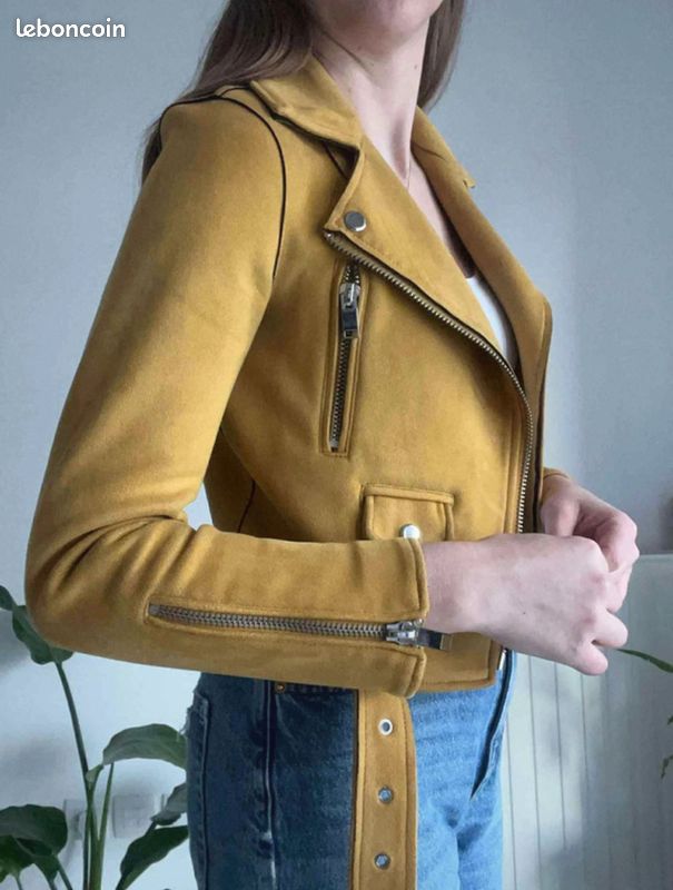 Veste perfecto en daim jaune Zara Vêtements