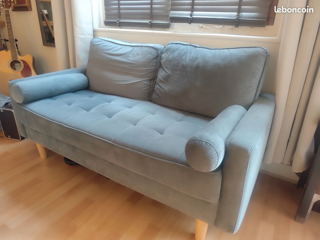 Canapé 2 place style scandinave en velours capitonné (image 2)